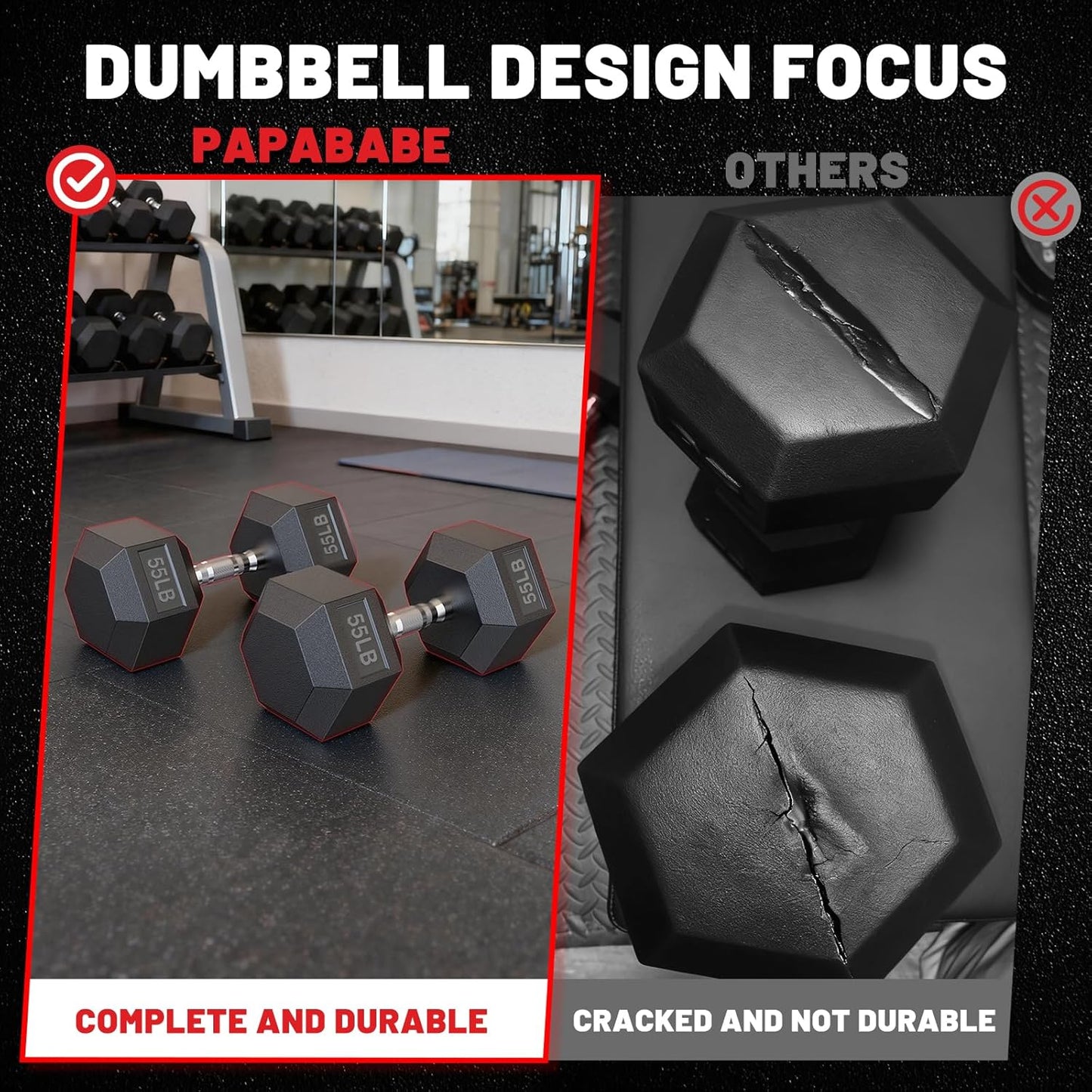 HEX Dumbbell Set (2.5-125 lbs) - Rubber Encased Weights for Home Gym, Ideal for Strength Training for Men and Women
